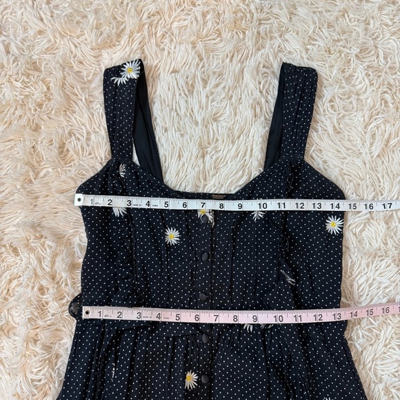 FREE PEOPLE DAISY CHAIN EMBROIDERY FLORAL A-LINE MIDI DRESS BLACK SZ XS BUTTONS - Picture 10 of 13